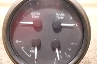 USED 4 IN 1 WATER / TRANS / OIL / FUEL DASH GAUGE 105809-C RV/MOTORHOME PARTS FOR SALE