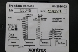USED RV/MOTORHOME XANTREX FREEDOM REMOTE 84-2056-03 FOR SALE
