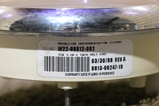 USED RV/MOTORHOME FREIGHTLINER 3 IN 1 TACH / FUEL / VOLT DASH GAUGE W22-00012-002 FOR SALE