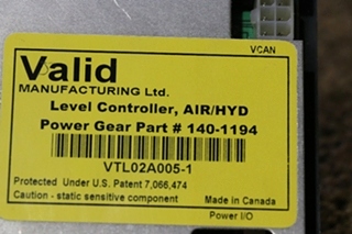 USED RV/MOTORHOME VALID AIR/HYD LEVEL CONTROLLER TOUCH PAD 140-1194 / VTL02A005-1 FOR SALE