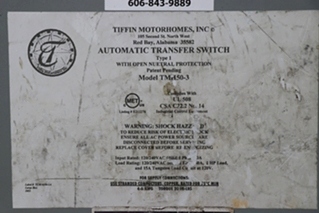 USED TMH50-3 TIFFIN MOTORHOMES AUTOMATIC TRANSFER SWITCH