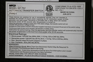 USED WFCO WF-T57 AUTOMATIC TRANSFER SWITCH