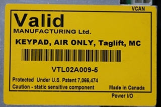 USED VTL02A009-5 VALID | KEYPAD AIR ONLY TAGLIFT MC | LEVELING TOUCH PAD