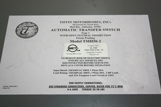 USED TIFFIN MOTORHOMES INC AUTOMATIC TRANSFER SWITCH TMH50-2 FOR SALE