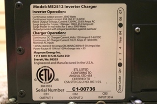 USED RV ME2512 MAGNUM ENERGY INVERTER CHARGER MOTORHOME PARTS FOR SALE
