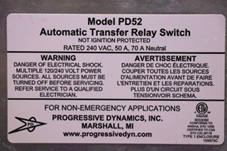 USED RV PD52 PROGRESSIVE DYNAMICS AUTOMATIC TRANSFER RELAY SWITCH MOTORHOME PARTS FOR SALE