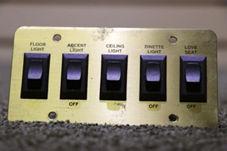 USED RV/MOTORHOME GOLD & BROWN 5 SWITCH PANEL FOR SALE