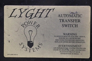 USED RV/MOTORHOME LPT50-BRD LYGHT POWER SYSTEMS AUTOMATIC TRANSFER SWITCH FOR SALE