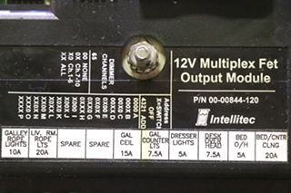 USED MOTORHOME 12V MULTIPLEX FET OUTPUT MODULE 00-00844-120 BY INTELLITEC FOR SALE
