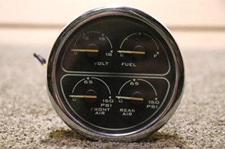 USED RV/MOTORHOME 4 IN 1 VOLT / FUEL / FRONT AIR / REAR AIR DASH GAUGE FOR SALE