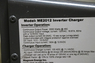 USED MAGNUM ENERGY INVERTER CHARGER ME2012 RV PARTS FOR SALE