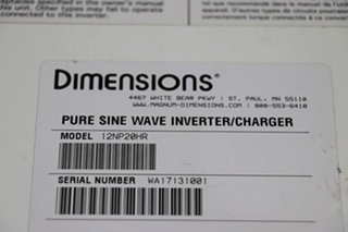 USED 12NP20HR DIMENSIONS PURE SINE WAVE INVERTER/CHARGER RV PARTS FOR SALE