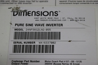 USED DIMENSIONS 24NP36G2LNQ-095 PURE SINE WAVE INVERTER MOTORHOME PARTS FOR SALE