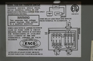 USED ESCO POWER 50 TRANSFER AUTOMATIC TRANSFER SWITCH ES50M-65N RV/MOTORHOME PARTS FOR SALE