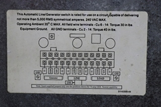 USED AUTOMATIC LINE / LINE GENERATOR SWITCH ATS 5070 RV/MOTORHOME PARTS FOR SALE