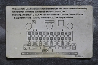 USED RV/MOTORHOME PARALLAX POWER SUPPLY AUTO LINE/GEN SWITCH ATS 5070 FOR SALE