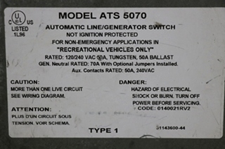 USED MOTORHOME ATS 5070 AUTOMATIC LINE/GENERATOR SWITCH FOR SALE