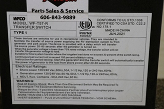 USED WF-T57-R WFCO AUTOMATIC TRANSFER SWITCH RV PARTS FOR SALE