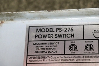 USED POWER SWITCH PS-275 AUTOMATIC TRANSFER SWITCH MOTORHOME PARTS FOR SALE
