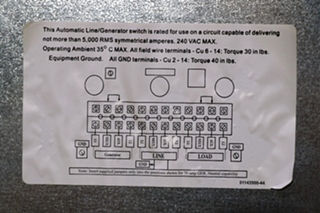 USED ATS 5070 PPS AUTOMATIC LINE/GENERATOR SWITCH RV PARTS FOR SALE