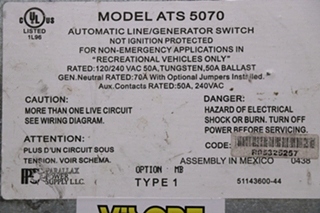 USED ATS 5070 PPS AUTOMATIC LINE/GENERATOR SWITCH RV PARTS FOR SALE