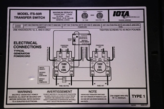 USED IOTA ITS-50R AUTOMATIC TRANSFER SWITCH MOTORHOME PARTS FOR SALE
