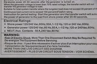 USED MOTORHOME WFCO WF-T57-R TRANSFER SWITCH FOR SALE